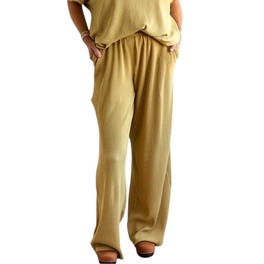 Paper Crane Wide leg Ribbed Pants Women M Pull on Stretchy Pockets Leisure - Picture 1 of 10